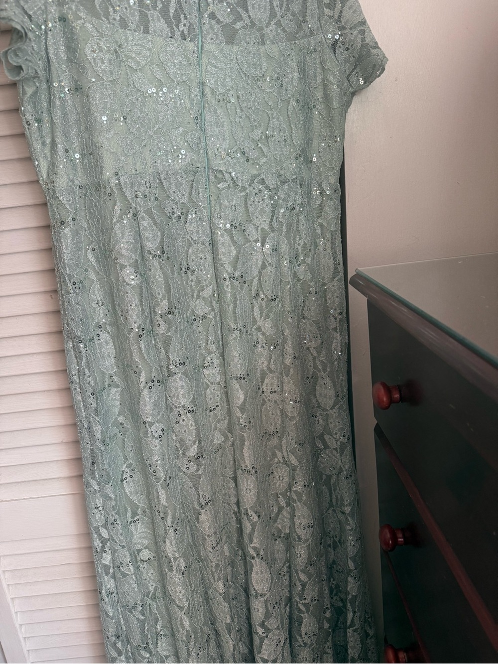 Elegant Mint Lace Sequin Maxi Dress - Women's Formal Gown